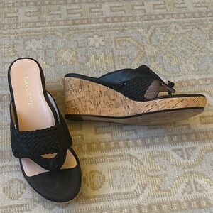 Taryn Rose Black Braided Cork Wedge Sandals size 8